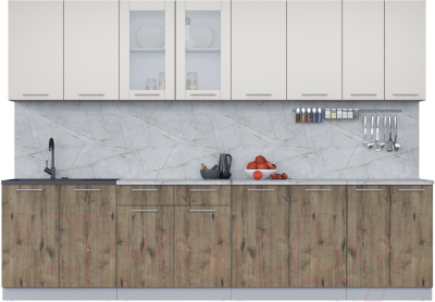Кухонный гарнитур Интерлиния Мила 30 (персидский жемчуг/дуб веллингтон/серый каспий) - фото