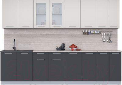 Кухонный гарнитур Интерлиния Мила 30 (персидский жемчуг/антрацит/травертин серый) - фото