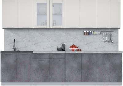 Кухонный гарнитур Интерлиния Мила 30 (персидский жемчуг/бетон портленд/серый каспий) - фото
