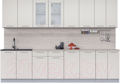 Кухонный гарнитур Интерлиния Мила 30 (персидский жемчуг/персидский жемчуг/травертин серый) - фото