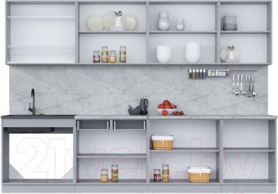 Кухонный гарнитур Интерлиния Мила 30 (персидский жемчуг/персидский жемчуг/травертин серый)