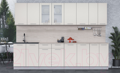 Кухонный гарнитур Интерлиния Мила 30 (персидский жемчуг/персидский жемчуг/травертин серый)