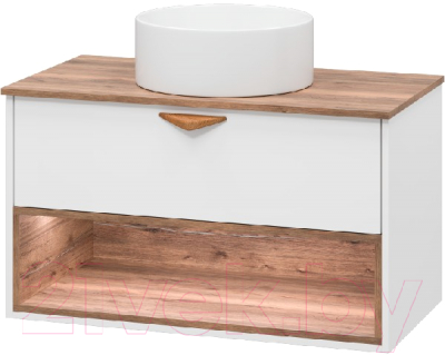 Тумба под умывальник Brevita Bergen 90 / BER-07090-19-01-1Я (белый/темное дерево) - фото