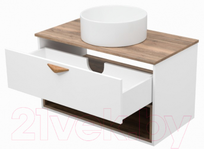 Тумба под умывальник Brevita Bergen 90 / BER-07090-19-01-1Я (белый/темное дерево)