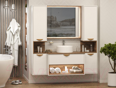 Тумба под умывальник Brevita Bergen 90 / BER-07090-19-01-1Я (белый/темное дерево)