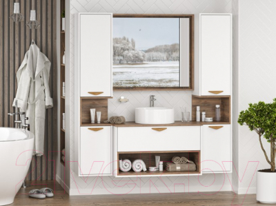 Тумба под умывальник Brevita Bergen 90 / BER-07090-19-01-1Я (белый/темное дерево)