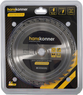 Пильный диск Hanskonner H9022-190-30/20-36