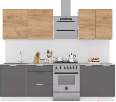 Кухонный гарнитур Интермебель Микс Топ-5 2.0м (дуб крафт золотой/графит серый/дуб вотан) - фото