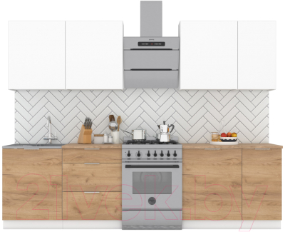 Кухонный гарнитур Интермебель Микс Топ-7 2.2м (белый премиум/дуб крафт золотой/дуб вотан) - фото