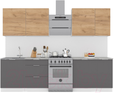 Кухонный гарнитур Интермебель Микс Топ-7 2.2м (дуб крафт золотой/графит серый/дуб вотан) - фото