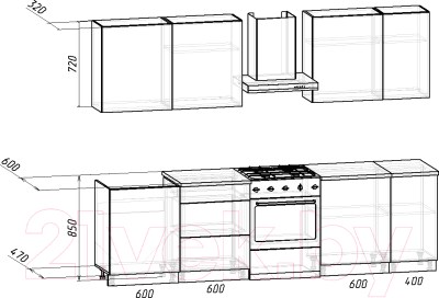 Кухонный гарнитур Интермебель Микс Топ-7 2.2м (белый премиум/графит серый/дуб вотан)