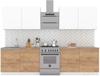 Кухонный гарнитур Интермебель Микс Топ-8 2.4м (белый премиум/дуб крафт золотой/дуб вотан) - фото