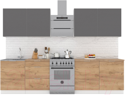 Кухонный гарнитур Интермебель Микс Топ-8 2.4м (графит серый/дуб крафт золотой/дуб вотан) - фото