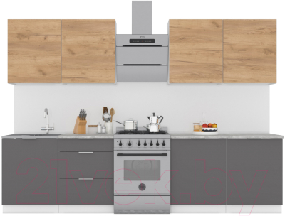 Кухонный гарнитур Интермебель Микс Топ-8 2.4м (дуб крафт золотой/графит серый/дуб вотан) - фото