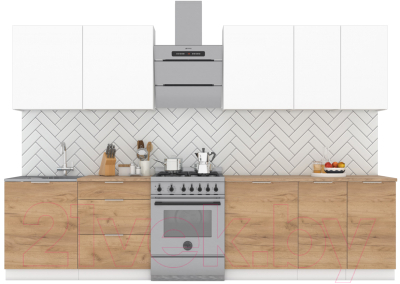 Кухонный гарнитур Интермебель Микс Топ-9 2.6м (белый премиум/дуб крафт золотой/дуб вотан) - фото