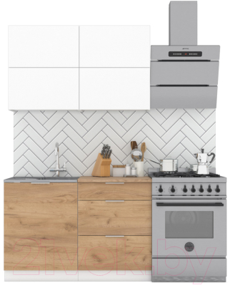 Кухонный гарнитур Интермебель Микс Топ-31 1.2м (белый премиум/дуб крафт золотой/дуб вотан) - фото