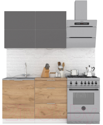 Кухонный гарнитур Интермебель Микс Топ-31 1.2м (графит серый/дуб крафт золотой/дуб вотан) - фото