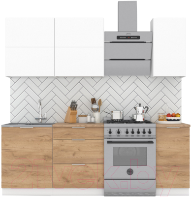 Кухонный гарнитур Интермебель Микс Топ-32 1.6м (белый премиум/дуб крафт золотой/дуб вотан) - фото