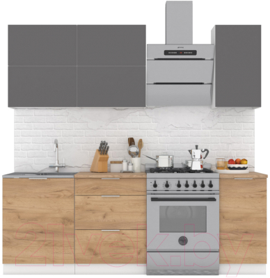 Кухонный гарнитур Интермебель Микс Топ-32 1.6м (графит серый/дуб крафт золотой/дуб вотан) - фото