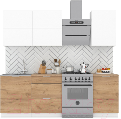 Кухонный гарнитур Интермебель Микс Топ-33 1.7м (белый премиум/дуб крафт золотой/дуб вотан) - фото