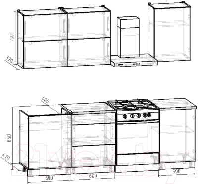 Кухонный гарнитур Интермебель Микс Топ-33 1.7м (графит серый/дуб крафт золотой/дуб вотан)