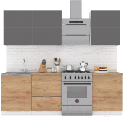 Кухонный гарнитур Интермебель Микс Топ-34 1.8м (графит серый/дуб крафт золотой/дуб вотан) - фото