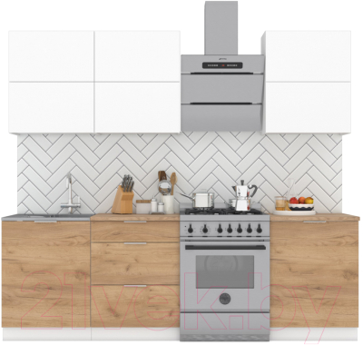 Кухонный гарнитур Интермебель Микс Топ-35 2.0м (белый премиум/дуб крафт золотой/дуб вотан) - фото