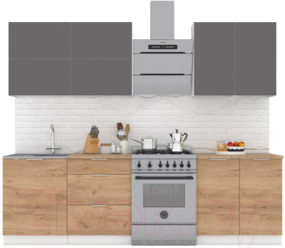 Кухонный гарнитур Интермебель Микс Топ-35 2.0м (графит серый/дуб крафт золотой/дуб вотан) - фото