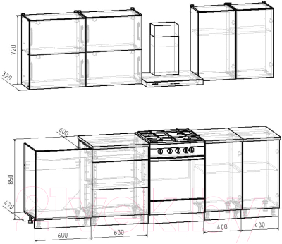 Кухонный гарнитур Интермебель Микс Топ-35 2.0м (графит серый/дуб крафт золотой/дуб вотан)