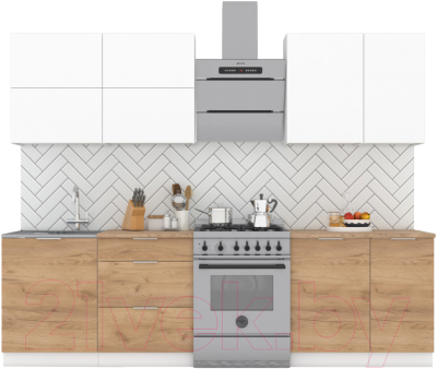 Кухонный гарнитур Интермебель Микс Топ-36 2.1м (белый премиум/дуб крафт золотой/дуб вотан) - фото