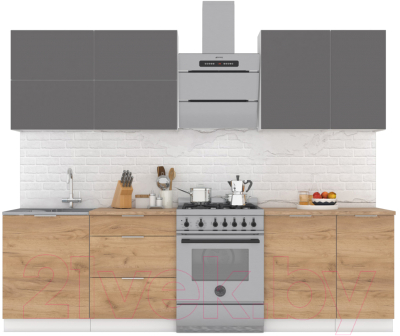 Кухонный гарнитур Интермебель Микс Топ-36 2.1м (графит серый/дуб крафт золотой/дуб вотан) - фото