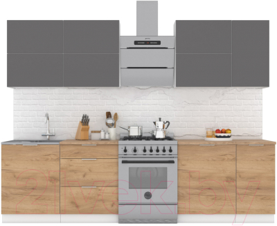 Кухонный гарнитур Интермебель Микс Топ-37 2.2м (графит серый/дуб крафт золотой/дуб вотан) - фото