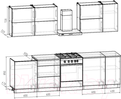 Кухонный гарнитур Интермебель Микс Топ-37 2.2м (графит серый/дуб крафт золотой/дуб вотан)