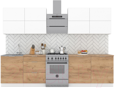 Кухонный гарнитур Интермебель Микс Топ-38 2.4м (белый премиум/дуб крафт золотой/дуб вотан) - фото