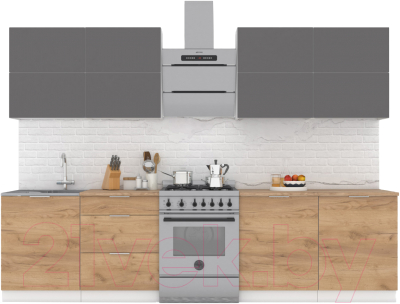 Кухонный гарнитур Интермебель Микс Топ-38 2.4м (графит серый/дуб крафт золотой/дуб вотан) - фото