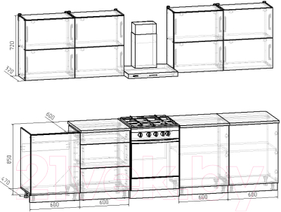 Кухонный гарнитур Интермебель Микс Топ-38 2.4м (графит серый/дуб крафт золотой/дуб вотан)