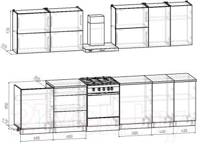 Кухонный гарнитур Интермебель Микс Топ-39 2.6м (белый премиум/дуб крафт золотой/дуб вотан)