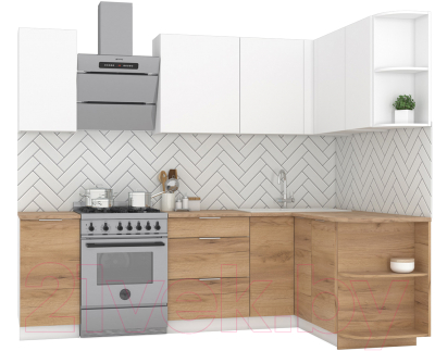 Кухонный гарнитур Интермебель Микс Топ-11 1.9x1.5м правая (белый премиум/дуб крафт золотой/дуб вотан) - фото