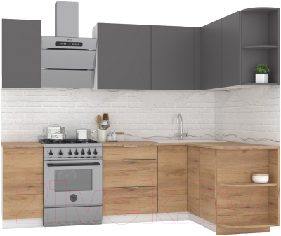 Кухонный гарнитур Интермебель Микс Топ-11 1.9x1.5м правая (графит серый/дуб крафт золотой/дуб вотан) - фото
