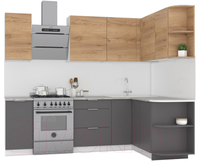 Кухонный гарнитур Интермебель Микс Топ-11 1.9x1.5м правая (дуб крафт золотой/графит серый/дуб вотан) - фото