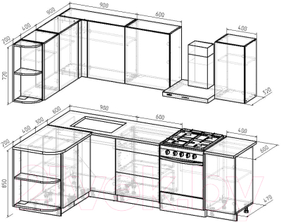 Кухонный гарнитур Интермебель Микс Топ-11 1.9x1.5м левая (дуб крафт золотой/графит серый/дуб вотан)