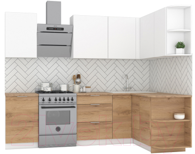 Кухонный гарнитур Интермебель Микс Топ-12 2.0x1.5м правая (белый премиум/дуб крафт золотой/дуб вотан) - фото