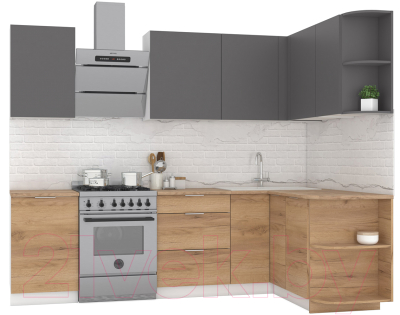 Кухонный гарнитур Интермебель Микс Топ-12 2.0x1.5м правая (графит серый/дуб крафт золотой/дуб вотан) - фото