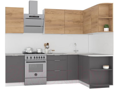 Кухонный гарнитур Интермебель Микс Топ-12 2.0x1.5м правая (дуб крафт золотой/графит серый/дуб вотан) - фото