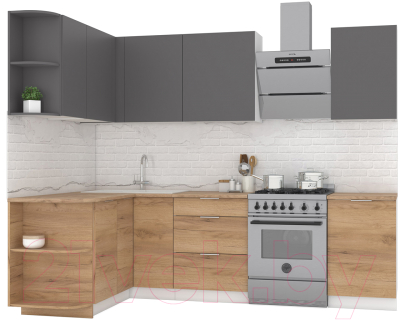 Кухонный гарнитур Интермебель Микс Топ-12 2.0x1.5м левая (графит серый/дуб крафт золотой/дуб вотан) - фото
