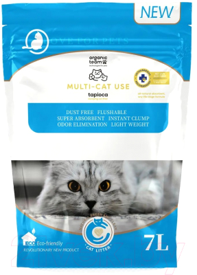 Наполнитель для туалета Organic Team Multi-cat Use комкующийся для котят и кошек из маниоки - фото