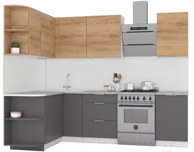 Кухонный гарнитур Интермебель Микс Топ-12 2.0x1.5м левая (дуб крафт золотой/графит серый/дуб вотан) - фото