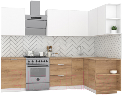 Кухонный гарнитур Интермебель Микс Топ-13 2.1x1.5м правая (белый премиум/дуб крафт золотой/дуб вотан) - фото