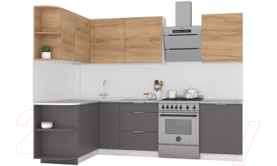 Кухонный гарнитур Интермебель Микс Топ-13 2.1x1.5м левая (дуб крафт золотой/графит серый/дуб вотан) - фото