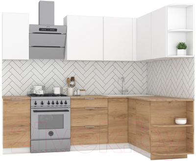 Кухонный гарнитур Интермебель Микс Топ-14 1.9x1.6м правая (белый премиум/дуб крафт золотой/дуб вотан) - фото